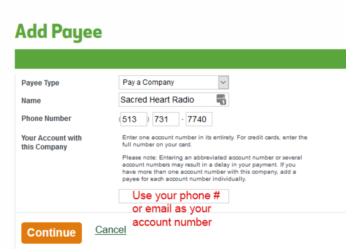 Donate using Bill Pay